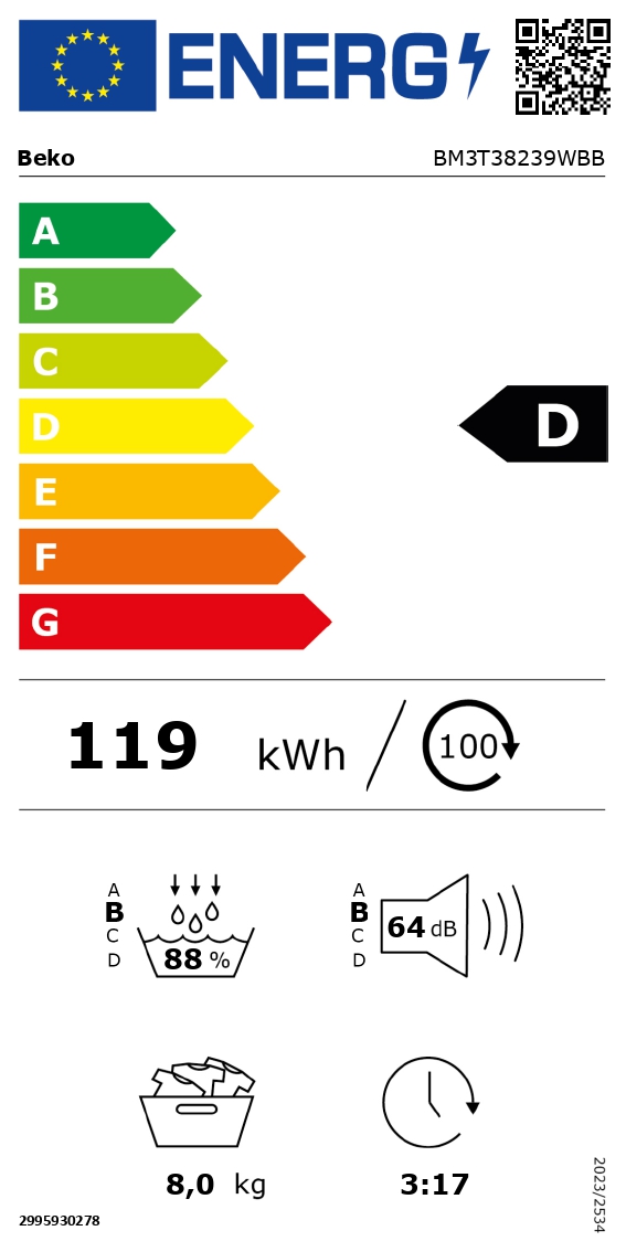 Beko BM3T38239WBB Lämpöpumppukuivausrumpu – kuva 1