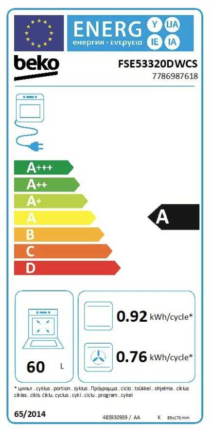 Beko FSE53320DWCS Kaasuliesi sähköuunilla – kuva 2