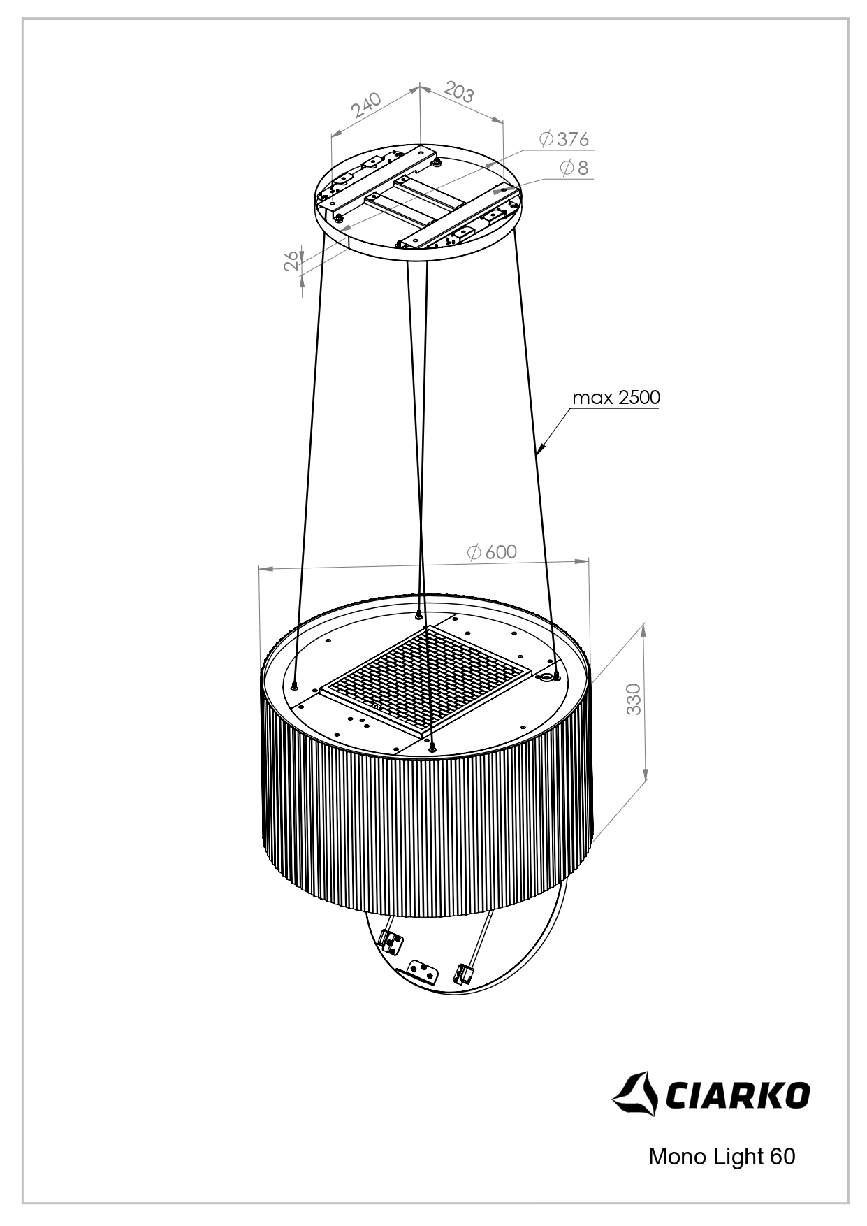 Ciarko Design MONOLIGHTIS60ESL Saarekeliesituuletin – kuva 1