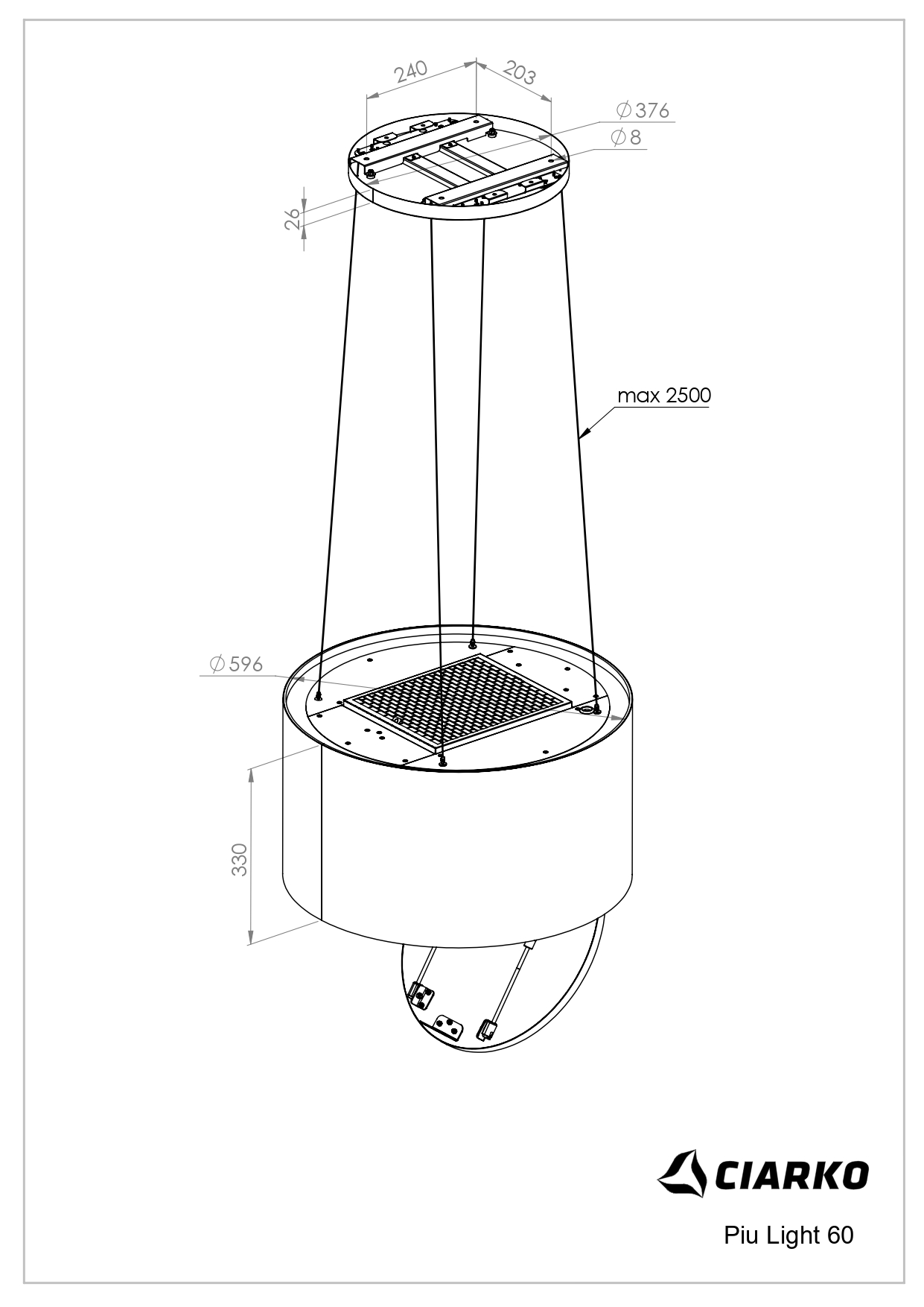Ciarko Design PIULIGHTIS60BSL Saarekeliesituuletin – kuva 2