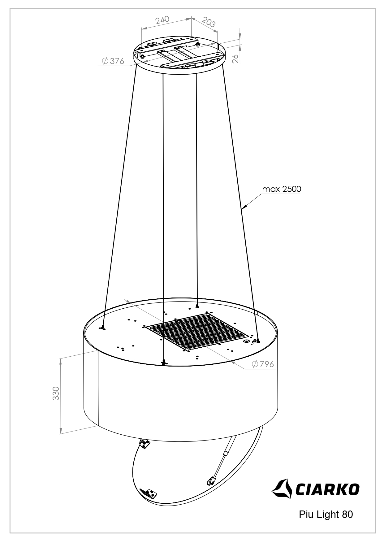 Ciarko Design PIULIGHTIS80BSL Saarekeliesituuletin – kuva 2