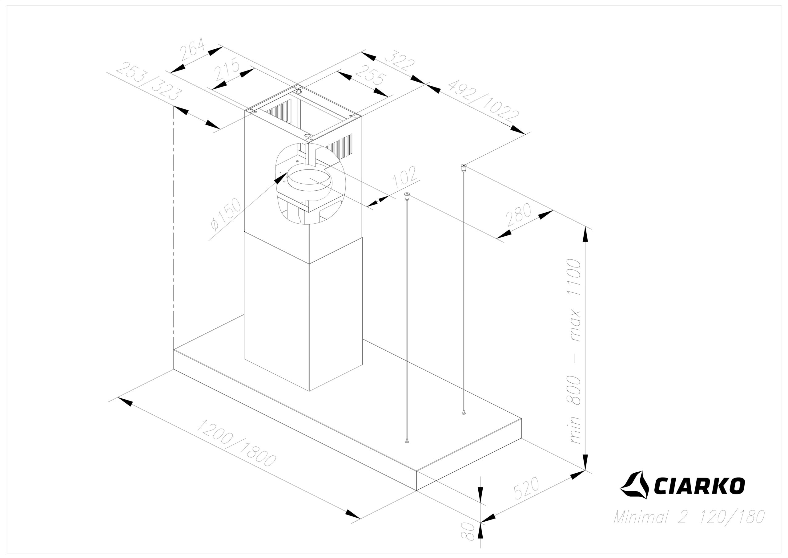 Ciarko Design MINIMAL2B120H Saarekeliesituuletin – kuva 4