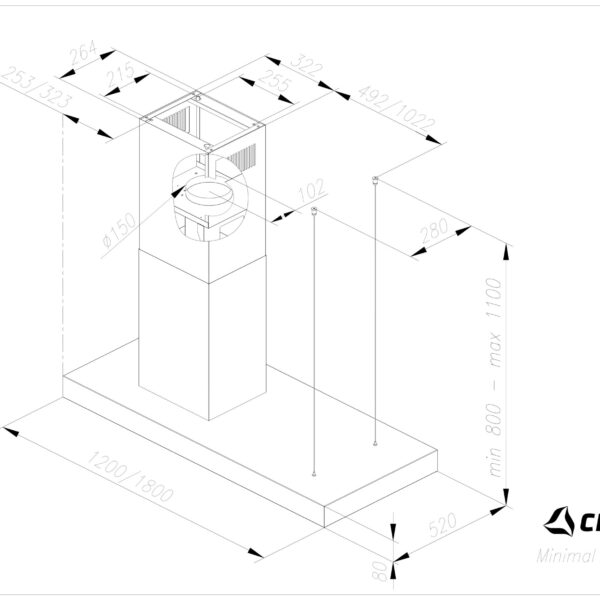 Ciarko Design MINIMAL2B180H Saarekeliesituuletin – kuva 4